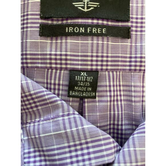 Vintage Dockers Long Sleeve Purple Plaid Cotton No Iron Shirt XL 17/17.5 34/35 - Picture 3 of 7